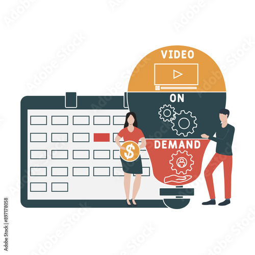 VOD - video on demand acronym. business concept background. vector illustration concept with keywords and icons. lettering illustration with icons for web banner, flyer, landing