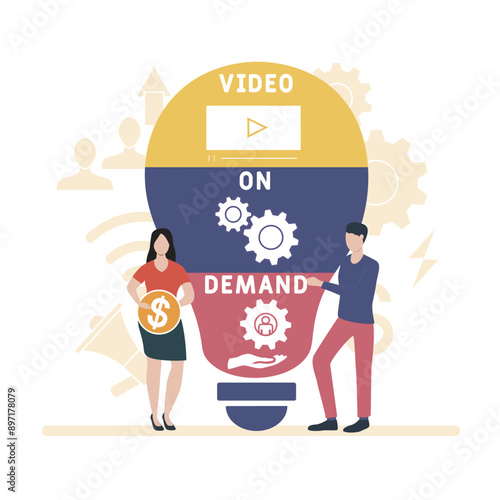 VOD - video on demand acronym. business concept background. vector illustration concept with keywords and icons. lettering illustration with icons for web banner, flyer, landing