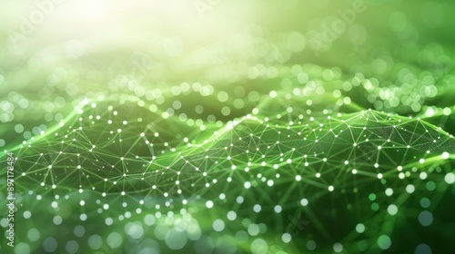 Global networking background, light grey backdrop, web of green digital lines, shimmering nodes, sleek and modern design.
