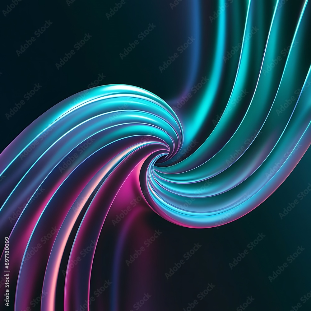 Obraz premium Abstract fluid 3d render holographic iridescent neon curved wave in motion dark background Gradient design background wallpaper