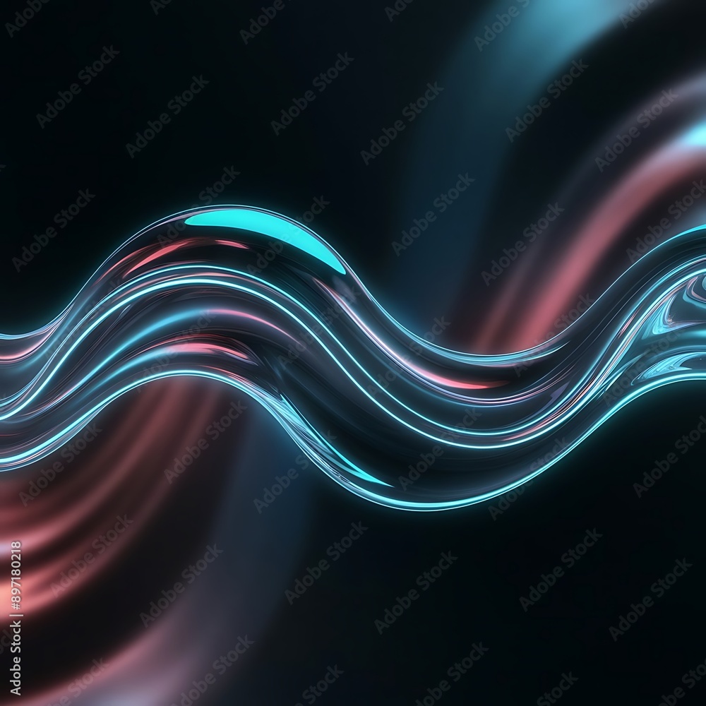 Fototapeta premium Abstract fluid 3d render holographic iridescent neon curved wave in motion dark background Gradient design background wallpaper