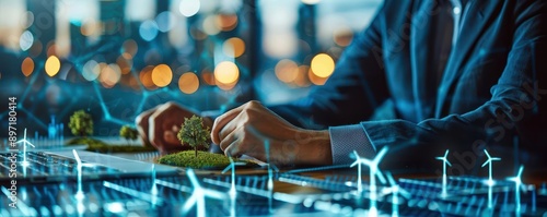 Financial advisor presenting renewable energy investment options
