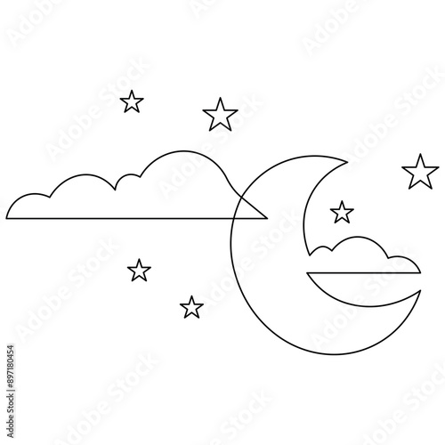 Moon  single line art, continuous one line drawing of  Isolated outline vector art
