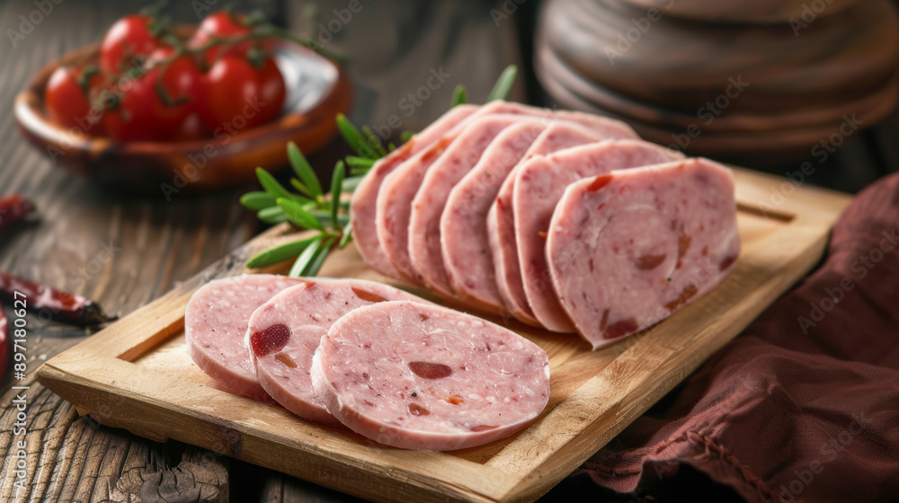 Thickly Sliced Luncheon Meat in the plate Thickly Sliced Luncheon Meat in the plate