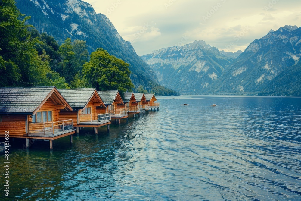 Naklejka premium Landscape with an old village house standing in a field with autumn-yellowed grasses against a cloudy sky. Rural area.. Beautiful simple AI generated image in 4K, unique.