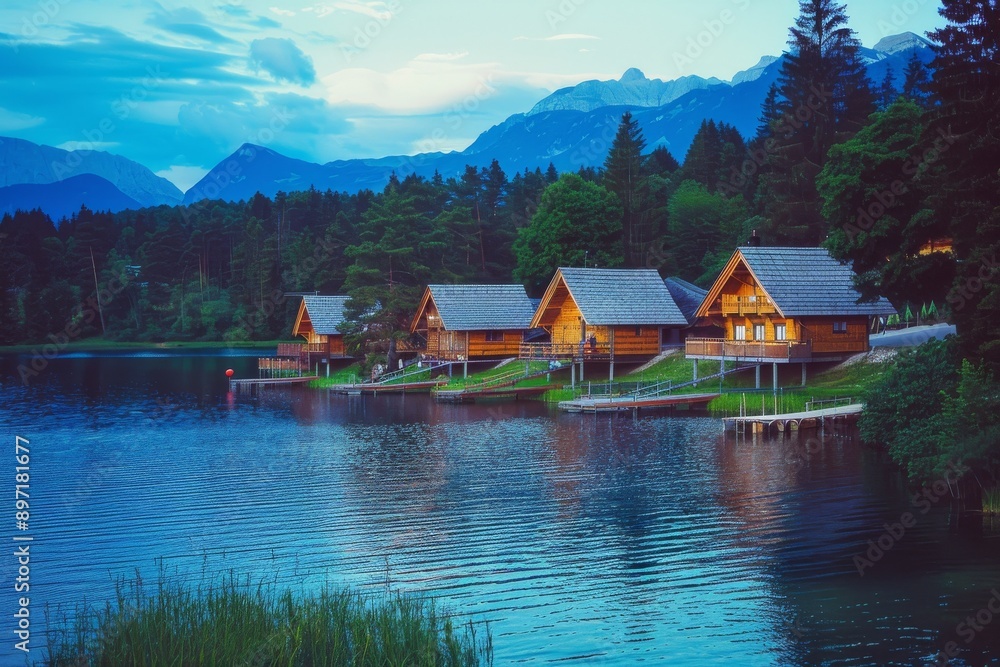 Naklejka premium Old church in a field under a cloudy sky - film photo. Beautiful simple AI generated image in 4K, unique.