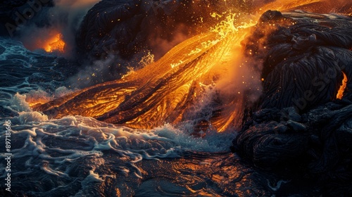 Lava Flow Meeting the Ocean.