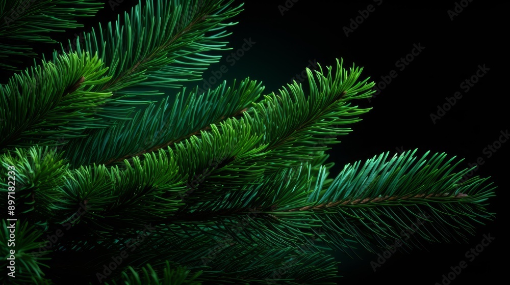 Vivid green pine needles against a dark, mysterious background for striking contrast Vivid green pine needles against a dark, mysterious background for striking contrast