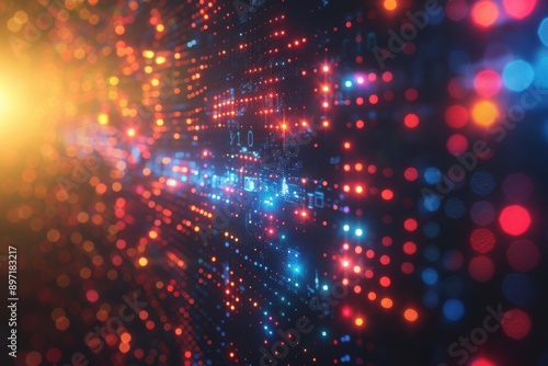 Abstract representation of digital data with vibrant, colorful lights.