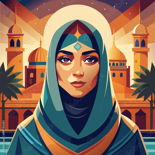 beautyful arabic woman vector illustration