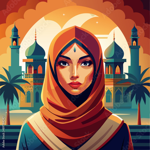 beautyful arabic woman vector illustration