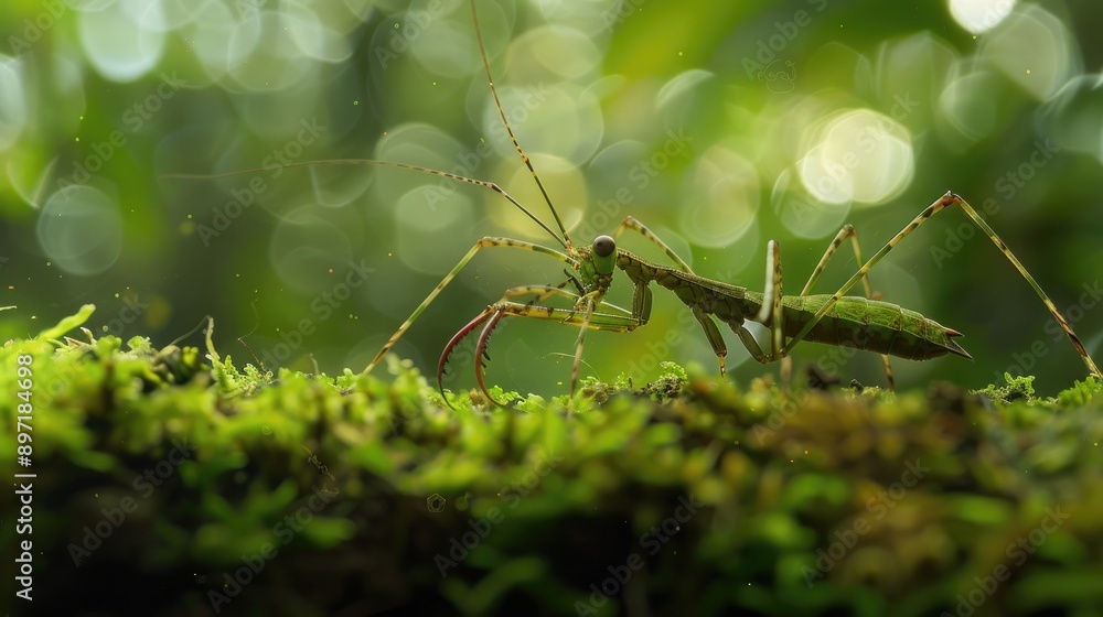 A stick insect blending perfectly with its surroundings in a forest. A stick insect blending perfectly with its surroundings in a forest.