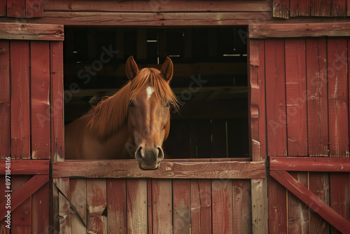Portrait of a horse in a barn