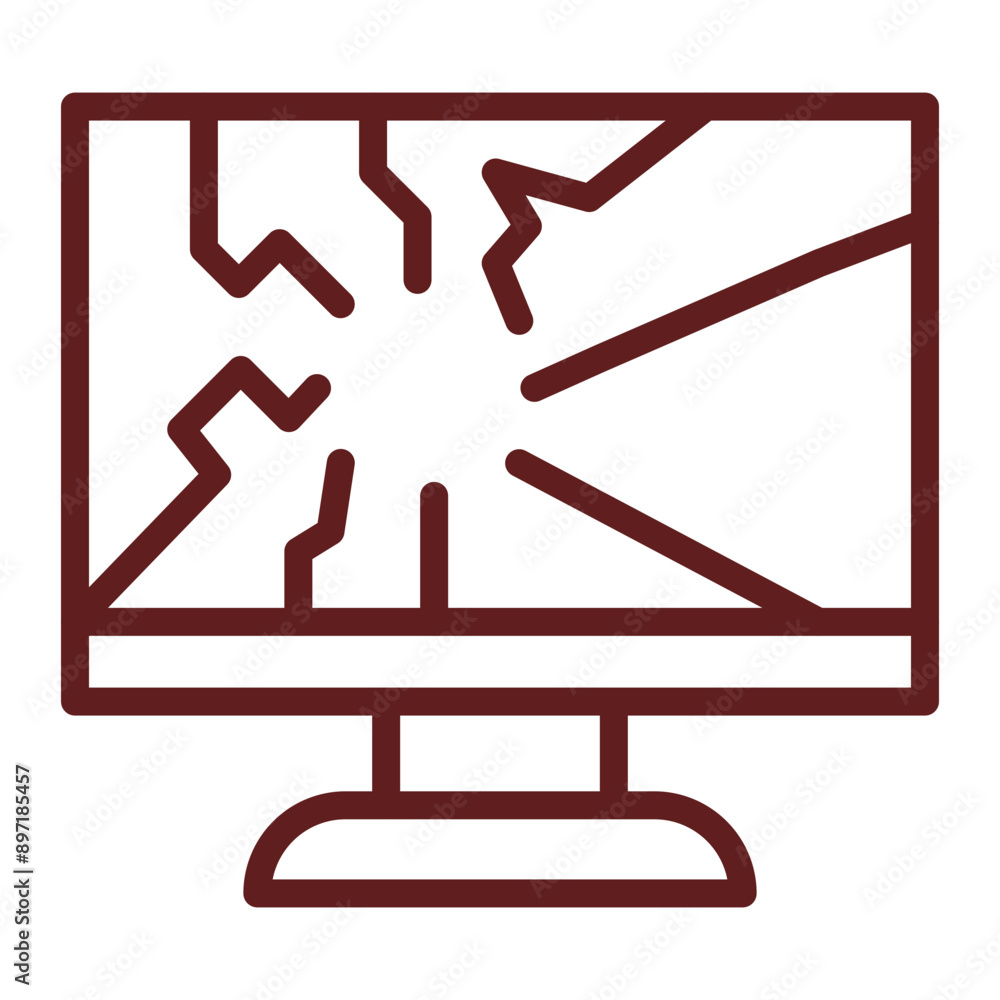 Broken Screen Vector Line Maroon Icon Design Broken Screen Vector Line Maroon Icon Design