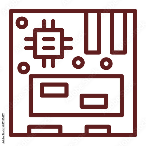 Motherboard Vector Line Maroon Icon Design
