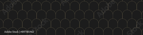 Seamless golden arch texture on a black background. Elegant pattern in Art Nouveau style. Geometric decorative texture. Geometric art deco texture. Vector EPS 10