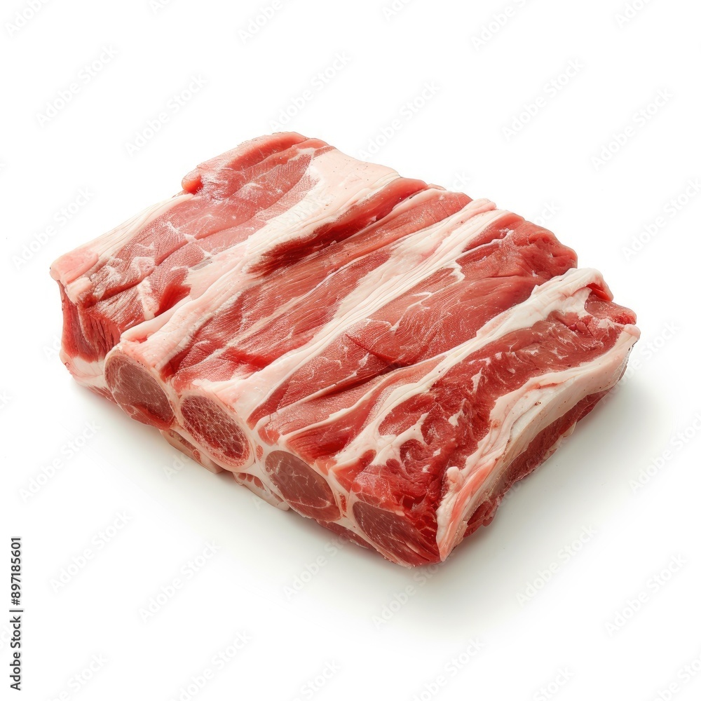 Raw Lamb Ribs with Bone and Fat on White Background Raw Lamb Ribs with Bone and Fat on White Background