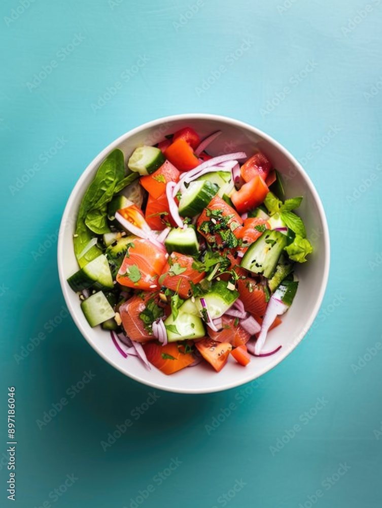 Vibrant vegetable salad with cherry tomatoes, cucumbers, onions and peppers. Vibrant vegetable salad with cherry tomatoes, cucumbers, onions and peppers.