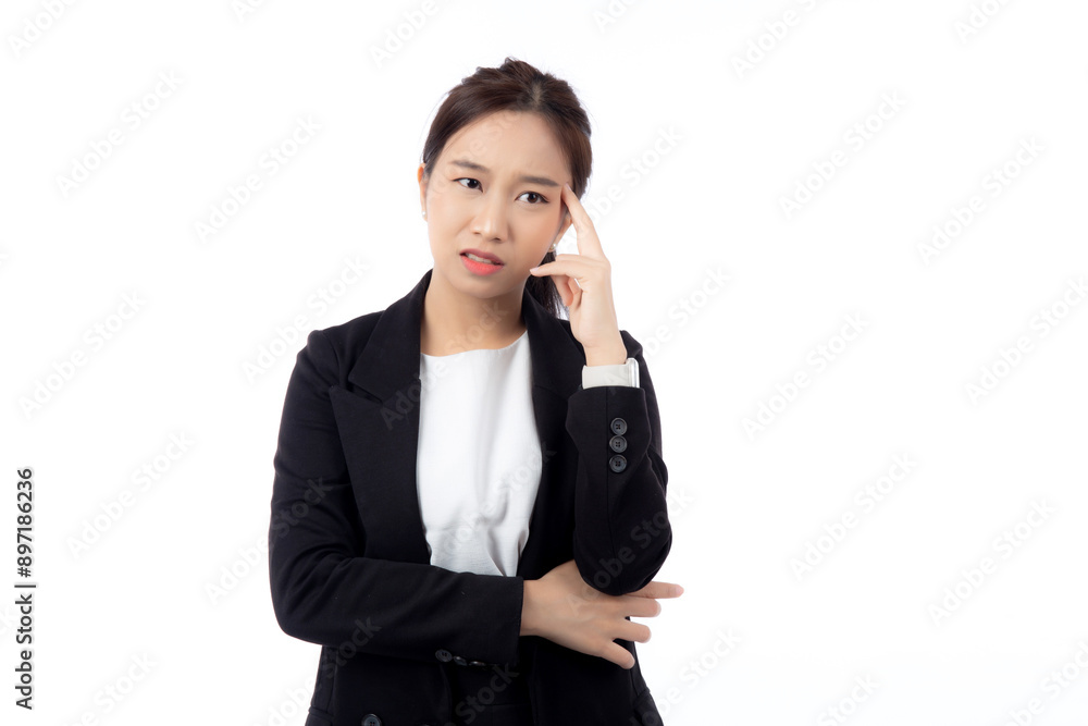 Portrait young asian businesswoman unhappy and angry isolated white background, expression and emotion, business woman annoyed and worried, aggressive and anxiety, female stress and depressed. Portrait young asian businesswoman unhappy and angry isolated white background, expression and emotion, business woman annoyed and worried, aggressive and anxiety, female stress and depressed.