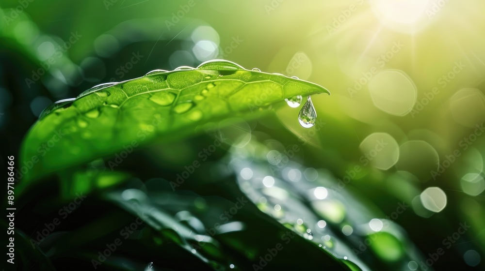 Dew Drop on Leaf with Blurred Background Dew Drop on Leaf with Blurred Background