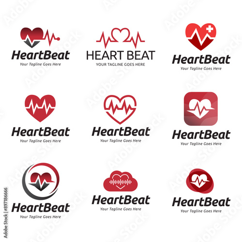 Set of Heart beat logo vector, ECG Logo vector illustration.