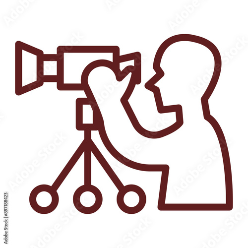 Camera Operator Vector Line Maroon Icon Design