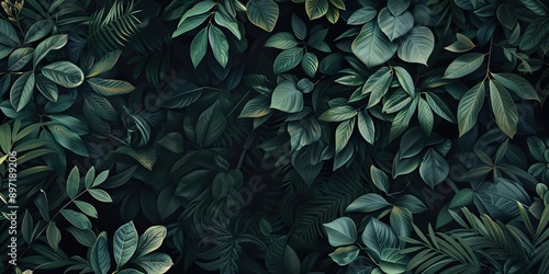 Wallpaper Mural Dark green jungle background with leaves and foliage, green leaves with varying shades, creating a lush and vibrant texture and depth Torontodigital.ca