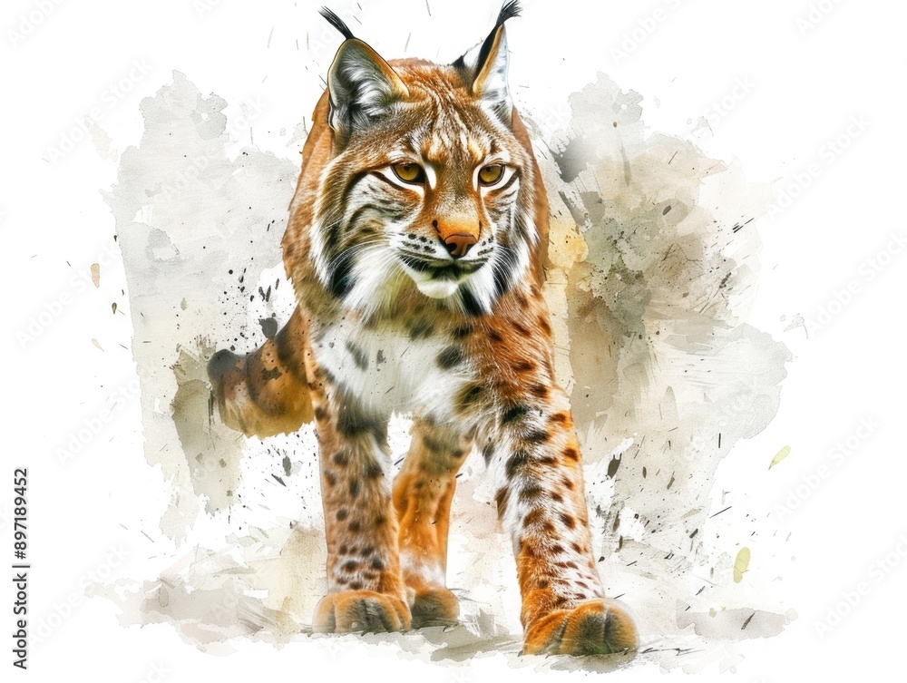 Obraz premium A watercolor painting of a lynx on a white background, great for wildlife or nature-themed designs