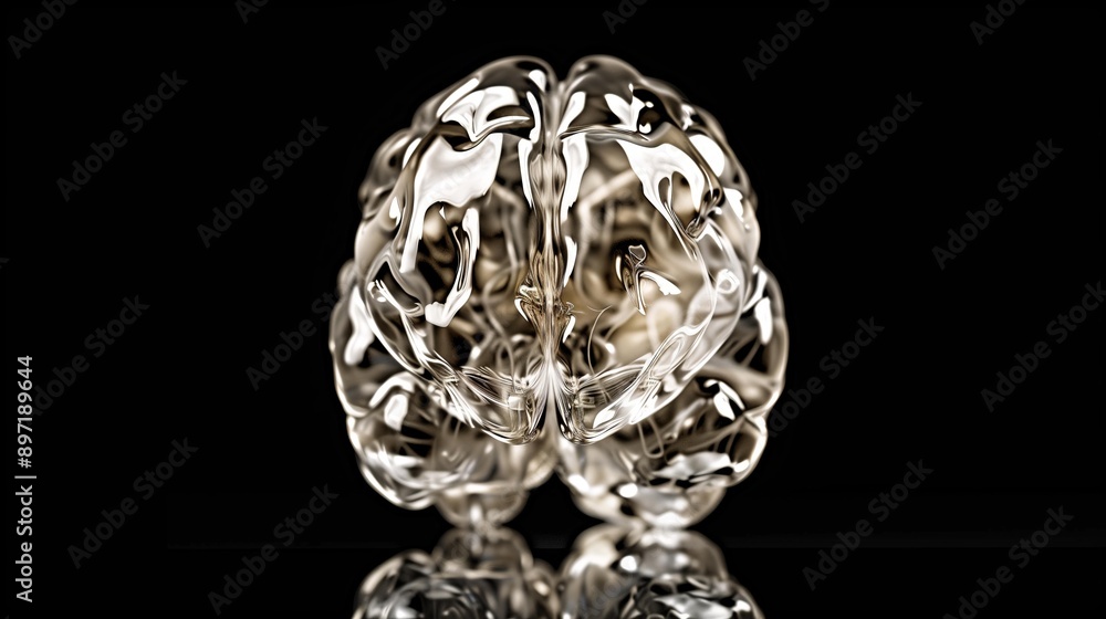 Intricately designed glass brain sculpture on a reflective black surface, symbolizing intelligence and creativity. Intricately designed glass brain sculpture on a reflective black surface, symbolizing intelligence and creativity.