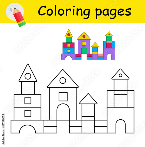 Coloring book. Illustration for children education. Cartoon castle.