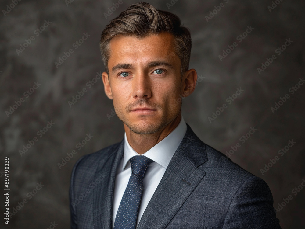 Professional Man in a Gray Suit Posing Against a Gray Background Professional Man in a Gray Suit Posing Against a Gray Background