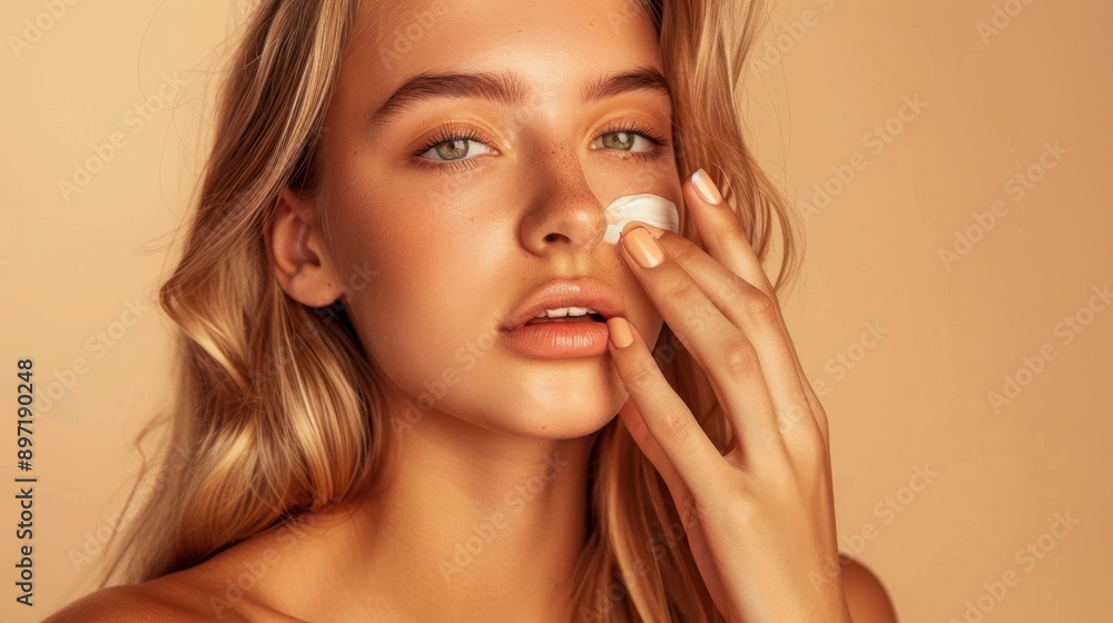 The woman applying face cream The woman applying face cream