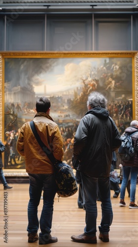 Visitors admiring artworks in a museum photo