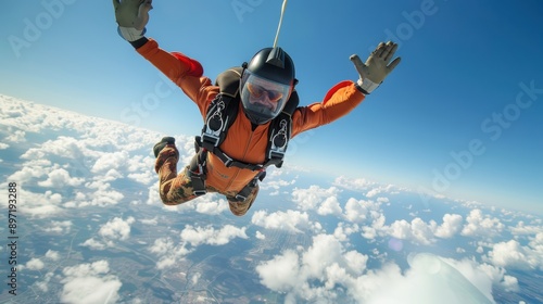 Skydiver free-falling from a plane