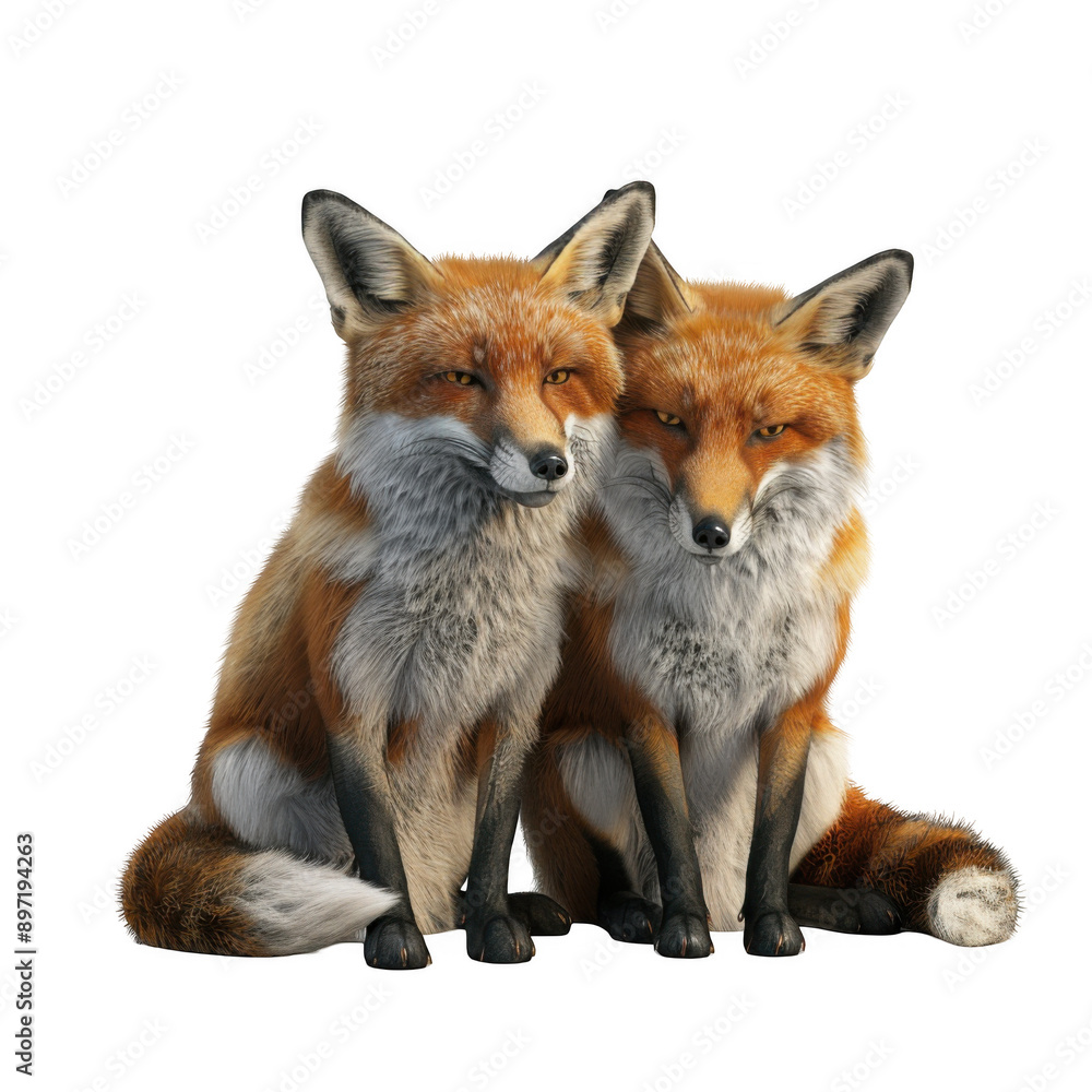 Two Red Foxes Sitting Side by Side Two Red Foxes Sitting Side by Side