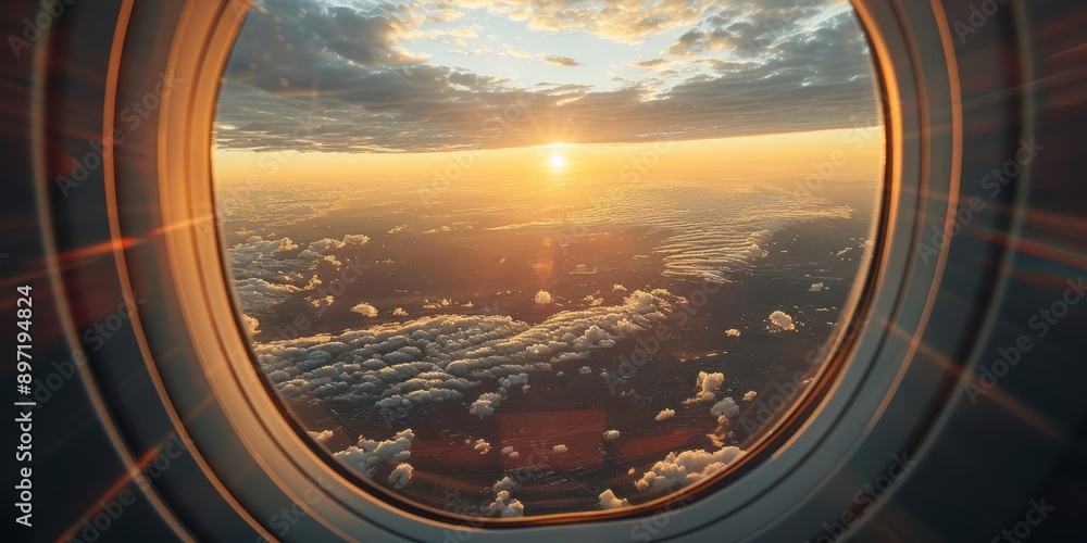 Scenic view from an airplane window during a flight Scenic view from an airplane window during a flight