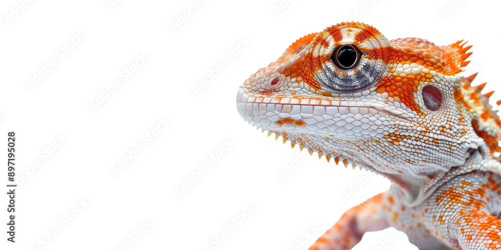 Naklejka premium A lizard with a red and white face is looking at the camera