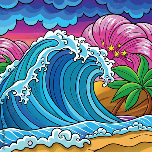 Ocean waves crashing on the shore background design, vector elements