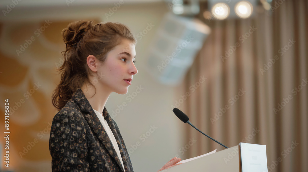 演壇でスピーチをする若い女性 Stock Photo | Adobe Stock