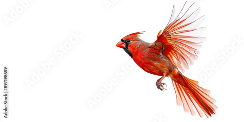 A red cardinal bird is flying in the air