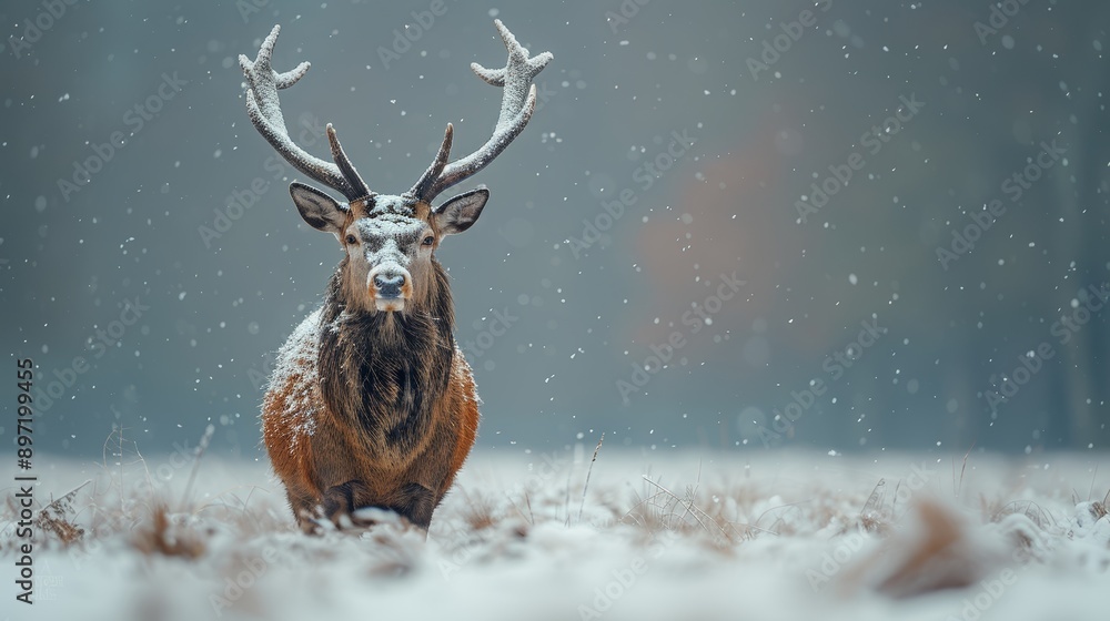 A majestic deer with antlers stands in the midst of a serene snowy landscape, capturing the essence of winter's tranquility and the beauty of wildlife. A majestic deer with antlers stands in the midst of a serene snowy landscape, capturing the essence of winter's tranquility and the beauty of wildlife.