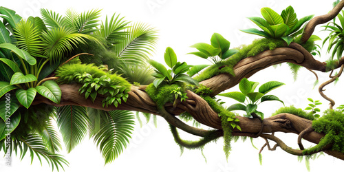 Fototapeta Naklejka Na Ścianę i Meble -  twisted jungle branch growing plants on a transparent background