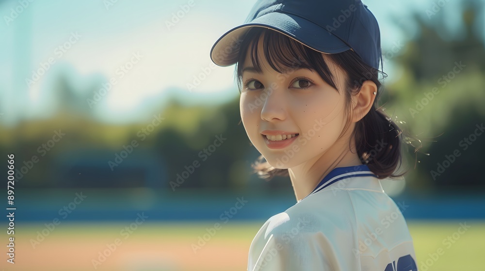 野球のユニフォームを着た日本人女性 野球のユニフォームを着た日本人女性