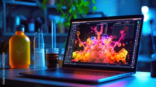Laptop Screen Displaying Vibrant Abstract Artwork