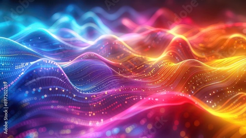 Colorful light spectrum dynamics, vibrant wave patterns, electromagnetic spectrum energy, radiant light waves, uhd, copy space for text,