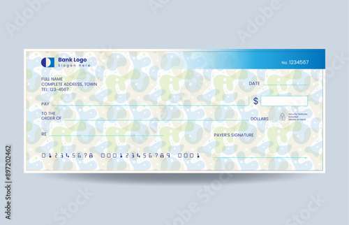  Blank check  with decorative pattern design, bank cheque design, vector format 