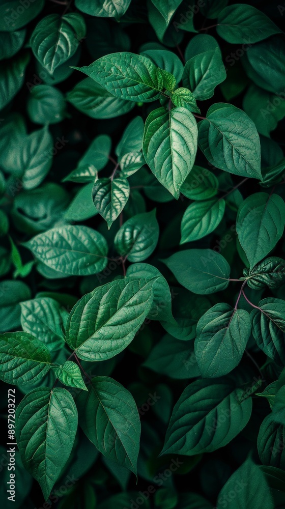 Deep green leaves create a natural and tranquil pattern Deep green leaves create a natural and tranquil pattern