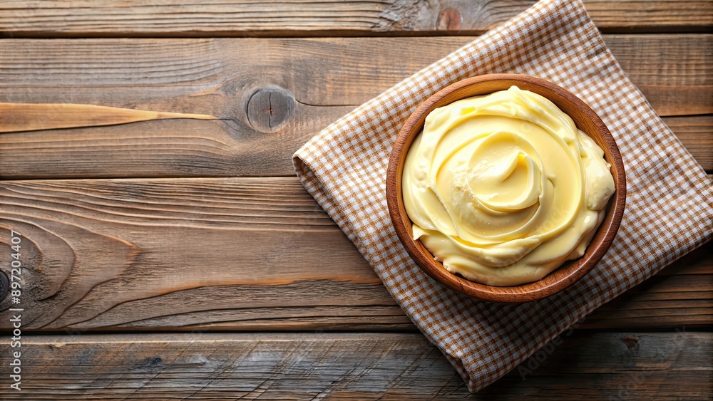 Top view of delicious homemade butter with a smooth and creamy texture , food, dairy, cooking, kitchen, ingredient, gourmet, organic Top view of delicious homemade butter with a smooth and creamy texture , food, dairy, cooking, kitchen, ingredient, gourmet, organic