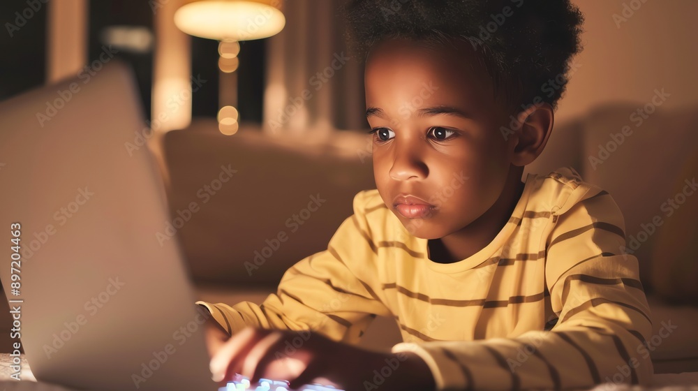 A young boy is using a laptop computer. A young boy is using a laptop computer.