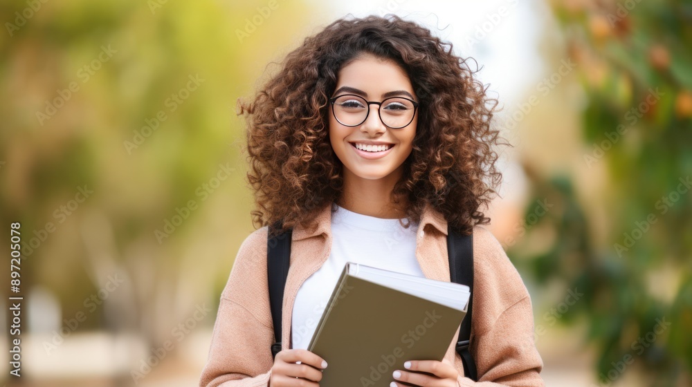 Happy Indian girl in casual attire holding notebooks, Happy Indian girl in casual attire holding notebooks,